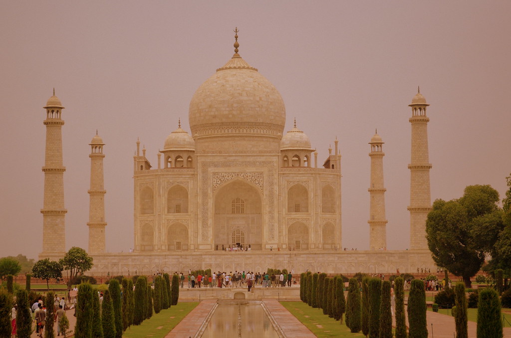 The Taj Mahal in Agra seen from the garden path